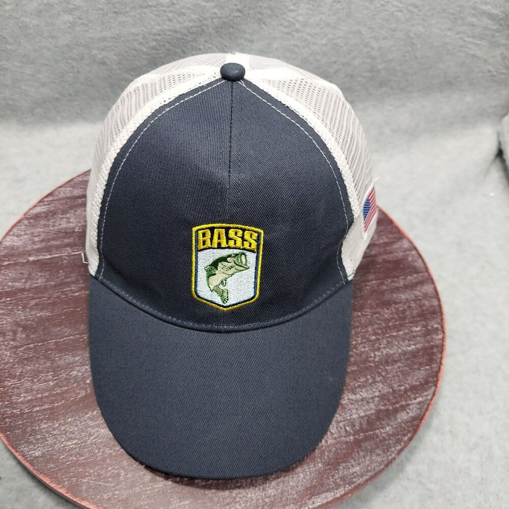 Bass Fishing Mesh Back Trucker Hat With American Flag Patch